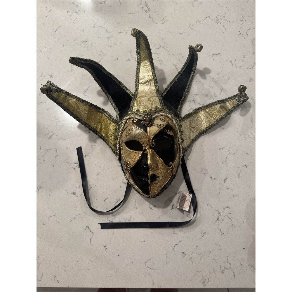 Italian Venetian Vintage Jester Mask Wall Decor  Mardi Gras Whimsical    NWT